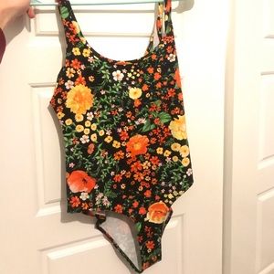 Zara Floral Bodysuit, black and orange